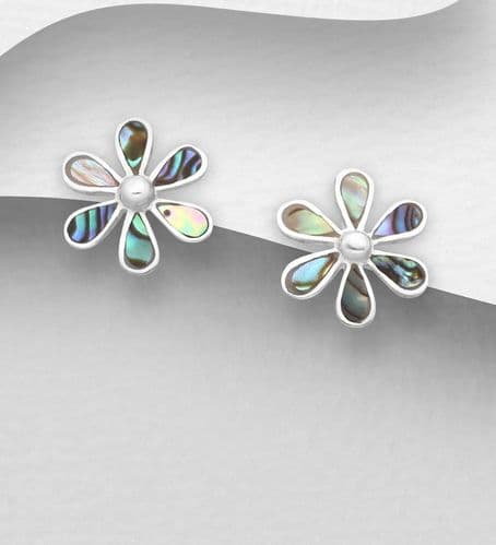 925 Sterling Silver Flower Stud Earrings Decorated with Abalone Shell